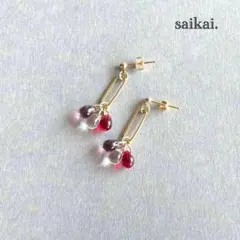 [1024-003]チェコガラスドロップ3色ピアス クリア レッド パープル