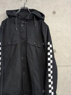 VANS 袖チェッカーパターン　フード付きブラックデニムジャケット　M