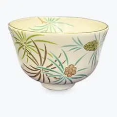 山本閑人作色絵よさこい鳴子京焼茶碗共箱共布略歴付茶道具