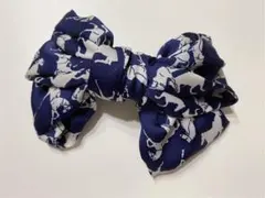 馬柄　ネイビー　リボン型　バレッタ　匿名配送