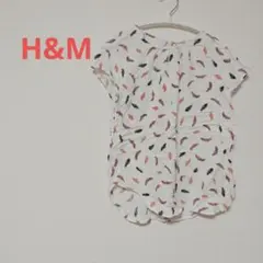 一点もの✨　H&M 羽根プリント 半袖ブラウス US 4