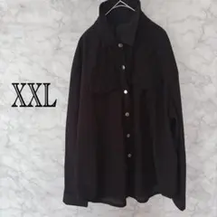ブラック コーデュロイ風 シャツジャケット ロング丈 XXL オーバーサイズ