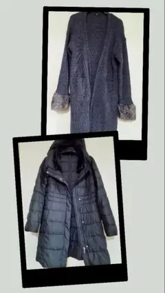 中綿キルティングダウンコート 韓国ブランド ダークグレー カーディガン2点セット