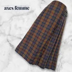 【axes femme】チェック柄ロングフレアスカート　サイドベルトアクセント