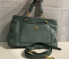 TORY BURCH トートバッグ 2way 深緑チェーン