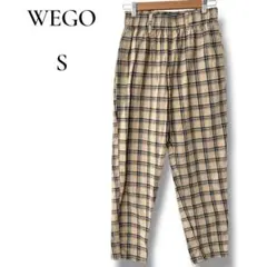 WEGO ウィゴー チェック柄 イージーパンツ レディース S ベージュ S-4