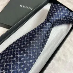 極美品✨️GUCCI グッチ ネクタイ GG柄 ネイビー 光沢 現行 ジャガード