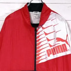 プーマ　ナイロンジャケット　切替　レッド　ブラック　ビックプリント　２XL☆