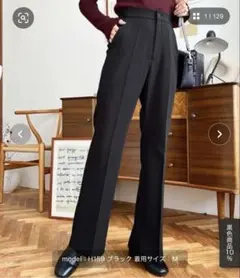 moment+ カットジョーゼットセンタープレスフレアスラックスパンツ