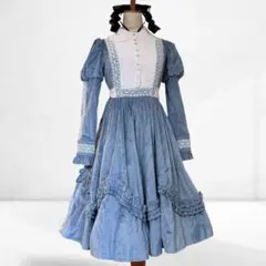 仲夏物語　サックスブルーベルベットワンピース　S