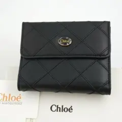Chloe 二つ折り財布 ブラック キルティング ゴールドロゴ ラムスキン 未使用品 Chloe 二つ折り財布 キルティング ゴールドロゴ ラムスキン