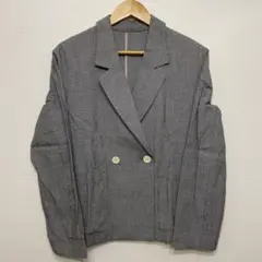 週末SALE❣️ ほぼ新品❗️SHIPS グレー系チェック柄ダブルブレストジャケット