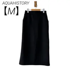 0021 AQUAHISTORYタイトスカートMロング丈黒ウエストゴムスリット