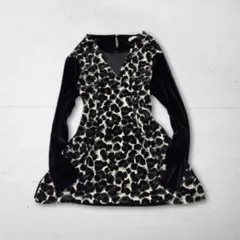 Vintage レオパード Vネックトップス ベロア y2k 平成ギャル