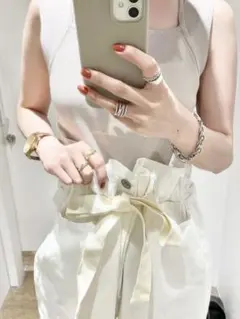 JEANASIS ハイウエストデザインデニムパンツ ホワイト