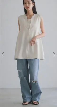 ローリーズファーム ペプラムジレ ホップサックベスト アイボリー