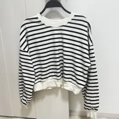 GRL グレイル　ボーダー　クルーネック トレーナー　白　黒　ホワイト　F