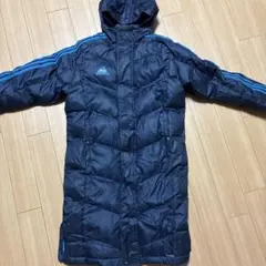 新品•未使用adidas ネイビー 160cm ベンチコート フード付き adidas - adidas ベンチコート 中綿コート ネイビー ピンク 160