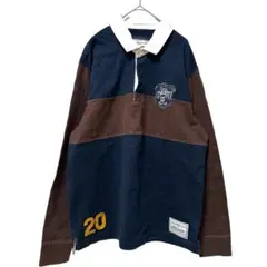 Eddie Bauer　ラガーシャツ 刺繍ロゴ　切替デザイン 　オーバーサイズ