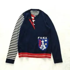 カステルバジャック　ニット　ウール100　クルーネック　ネイビー　44　日本製