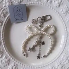 リボン ビーズキーホルダー ストラップチャーム 星　y2k コレクトブック 韓国