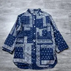 美品 ステュディオダルチザン ペイズリー柄 シャツ バンドカラー 7部 38