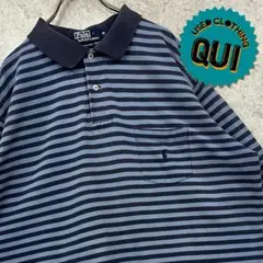 US古着○ポロゴルフラルフローレン ボーダーポロシャツ ブルー×ネイビー 2XL