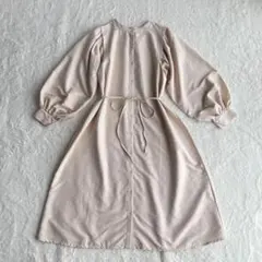 バルーンスリーブ 前ボタン シャツワンピース L ウエストリボン フェミニン