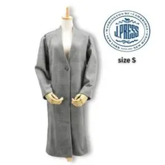 未使用品 J.PRESS グレンチェックノーカラーコート サイズS グレー