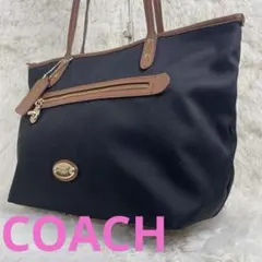 【美品】コーチ ショルダーバッグ　トートバッグ　キャンバス　レザー　A4可　黒