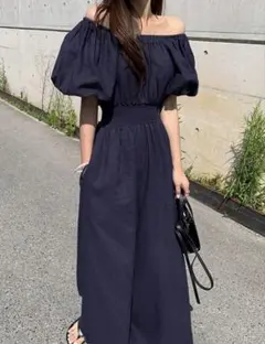 DAZY バブルスリーブ オフショルダーワンピースパンツ