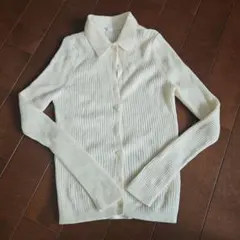 アイボリー リブ編み 長袖カーディガン