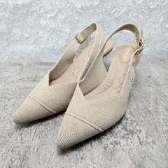 美品 VIVAIA ポインテッドトゥ スリングバックパンプス ベージュ 38.5