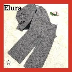 【Elura】パンツスーツセットアップ ノーカラージャケット入卒式 ツイード系M