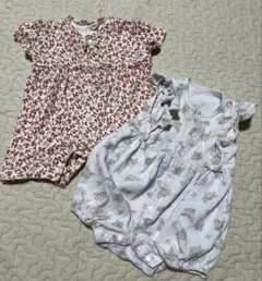 ロンパース 2点セット 赤と白の花柄