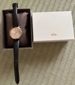 ete アナログ時計 黒レザーベルト