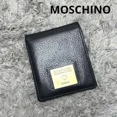 MOSCHINO モスキーノ 二つ折り財布 ブラック レザー プレートロゴのサムネイル