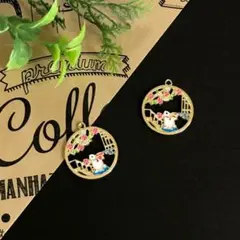 【1250】エナメルチャーム 花見うさぎ 2個 350円