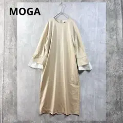 モガ レイヤードフレアスリーブ ロングワンピース ベージュ ウール　長袖 春秋冬のサムネイル