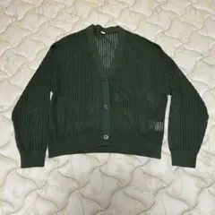 ダークグリーン Vネック ニットカーディガン