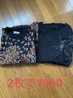 ミセス花柄 長袖カットソー2枚セット M〜L