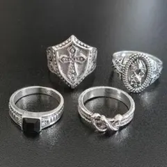 レトロ アメカジ ヴィンテージ リング 指輪 セット 4個 シルバー 19－20