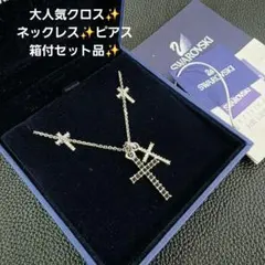 豪華⭐スワロフスキー ネックレス ピアス セット クロス 十字架 ブラック 箱付