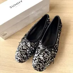 【美品】PELLICO SUNNY スパンコール フラットシューズ シルバー 黒のサムネイル