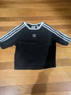 adidas クロップドTシャツ S ブラック 3本ライン