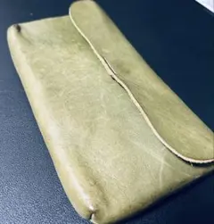 本革 レザー長財布 オリーブグリーン 通帳2〜3冊収納ハンドメイド風 小物ケース