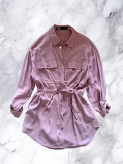 ZARA ピンク ウエストリボン付きシャツ
