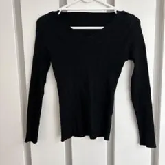 ブラック Vネック リブ編み 長袖