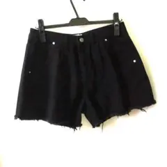 【訳あり】黒ショートパンツ フリンジヘム／バックポケット付き／XL相当
