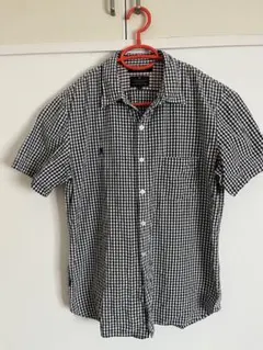 newbold 半袖シャツ　チェック　ホワイト ブラック　L